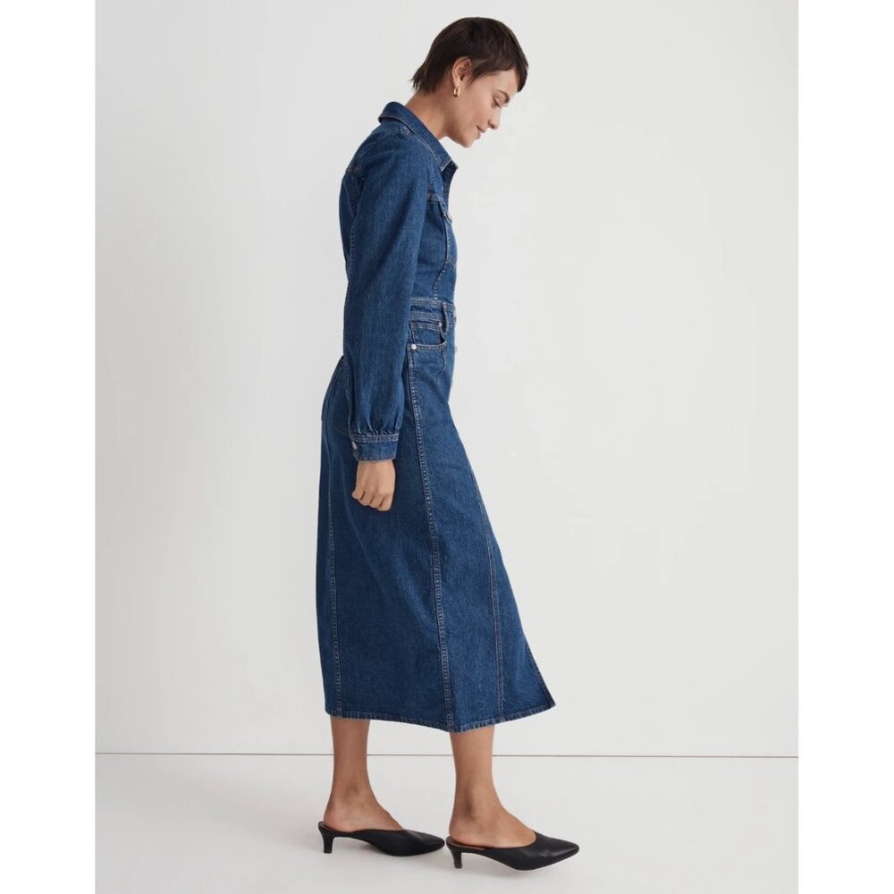 NWT Madewell Denim Midi Shirtdress in Glissan Wash Heavyweight Jean Dress 14 - Picture 4 of 9